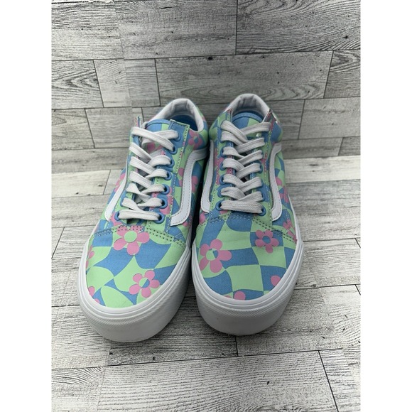 Vans Shoes - Vans‎ Old Skool Stacked Platform Shoes Womens 8 Men 6.5 Checkerboard Floral Blue